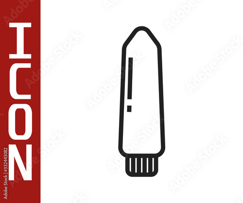 Black line Dildo vibrator for sex games icon isolated on white background. Sex toy for adult. Vaginal exercise machines for intimate. Vector Illustration