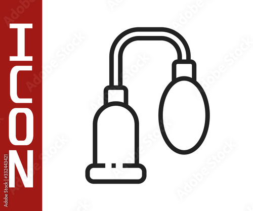 Black line Penis pump icon isolated on white background. Penis enlarger. Sex toy for men. Vacuum pump with a blower to increase the penis. Vector Illustration