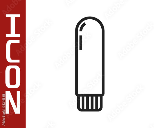 Black line Dildo vibrator for sex games icon isolated on white background. Sex toy for adult. Vaginal exercise machines for intimate. Vector Illustration