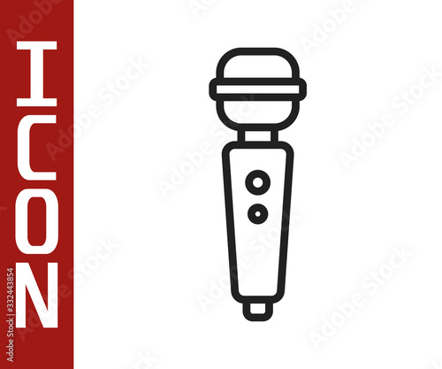 Black line Dildo vibrator for sex games icon isolated on white background. Sex toy for adult. Vaginal exercise machines for intimate. Vector Illustration