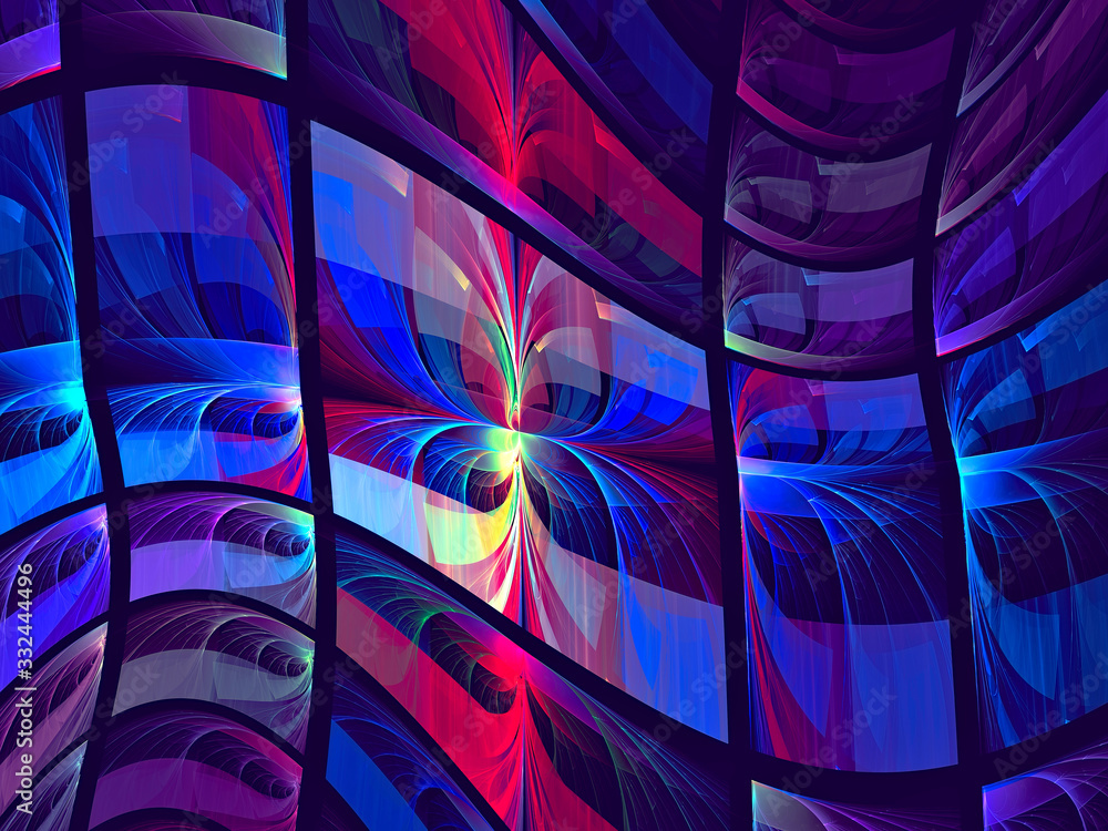 Fotografie Abstract blue and purple wavy flag - digitally generated image