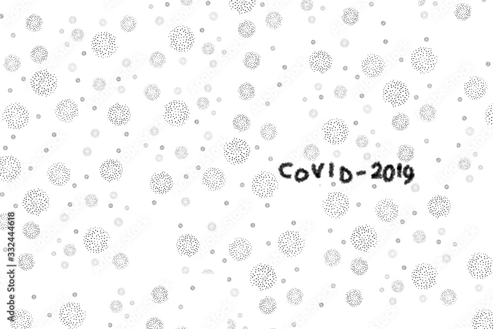 Background with inscription COVID-19 on white with abstract virus strain model