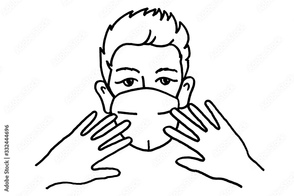 Felt tip pen drawing: Man in medical protective mask. Stop COVID-19 concept Felt tip pen drawing: Man in medical protective mask. Stop COVID-19 concept