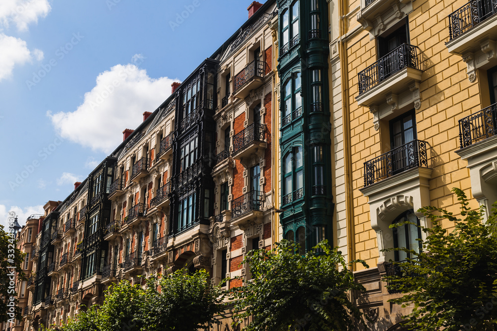 Old and colourful buildings in the city center in Bilbao
