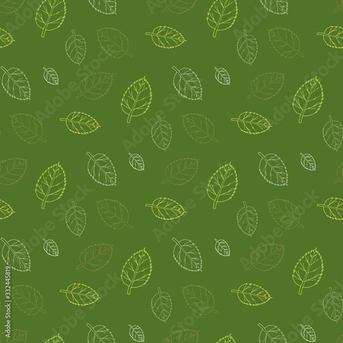 Seamless pattern with exquisite green and white leaves on dark green background for fabric, textile, clothes, blanket, scrapbooking and other things. Vector image.