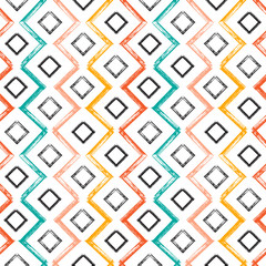 Canvas schilderij Ruiten patronen Kleurrijke vierkanten en zigzag penseelstreken  © AllNikArt