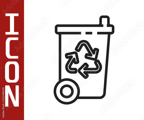 Black line Recycle bin with recycle symbol icon isolated on white background. Trash can icon. Garbage bin sign. Recycle basket sign. Vector Illustration