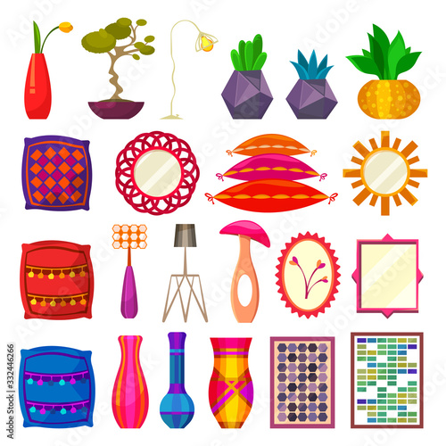 Set of home decor, interior furniture, accessories