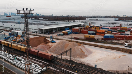 Warsaw, Poland 03.20.2020. - Empty cargo containers on the railyard. Freight transport. inland shipping