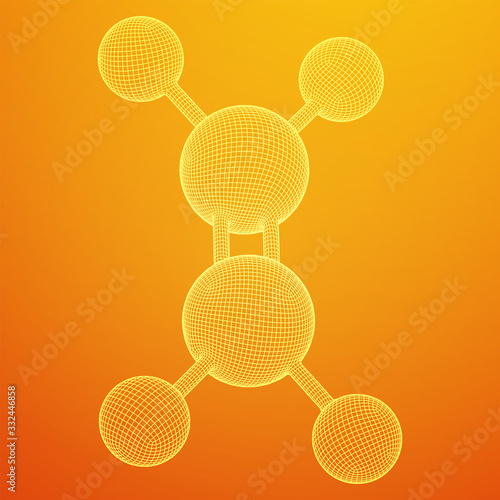 Ethylene ethene molecule. Used in production of polyethylene. Plant hormone. Wireframe low poly mesh vector illustration. © newb1