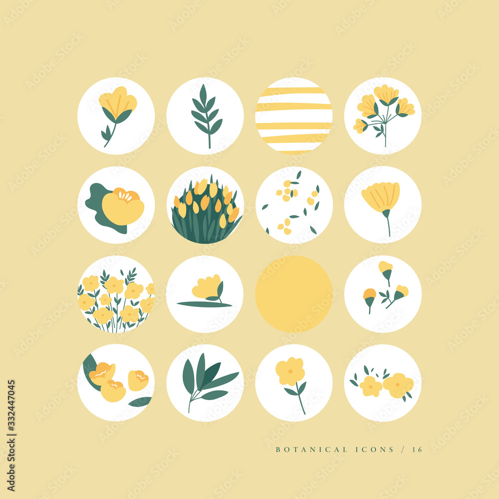 Vector set design colorful templates icons and emblems - social media story highlight. Different botanical blogger icons in trendy style.