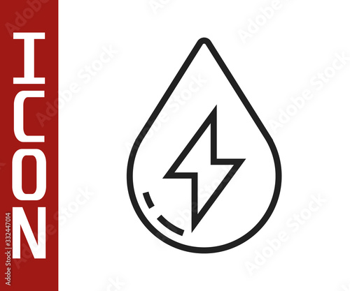Black line Water energy icon isolated on white background. Ecology concept with water droplet. Alternative energy concept. Vector Illustration