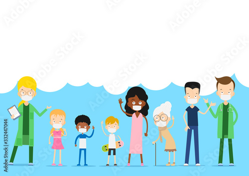 Doctor and kids character cartoon prevention coronavirus