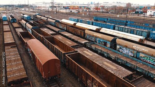 Warsaw, Poland 03.20.2020. - Empty cargo containers on the railyard. Freight transport. inland shipping
