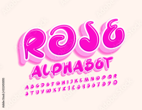 Vector Rose Alphabet. Artistic creative Font. Creative pink Letters and Numbers