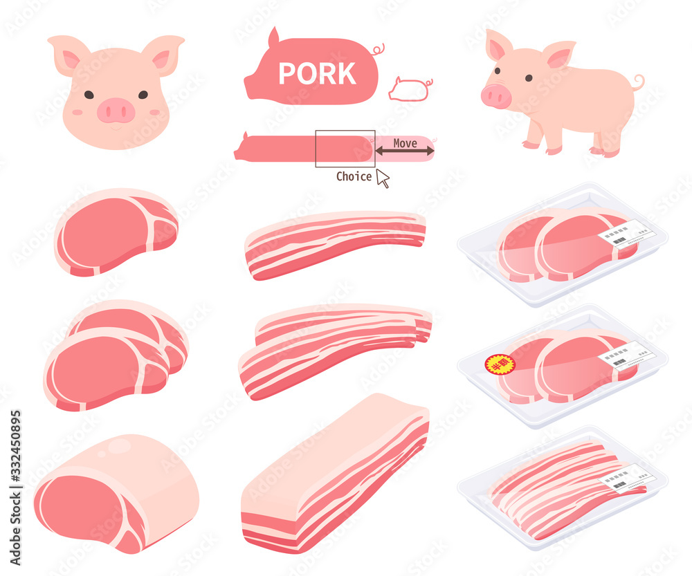 豚肉のイラストセット Stock Vector Adobe Stock