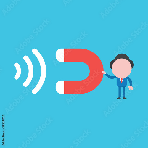 Vector illustration of businessman character holding magnet and attracting.