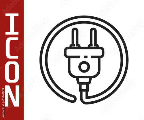 Black line Electric plug icon isolated on white background. Concept of connection and disconnection of the electricity. Vector Illustration