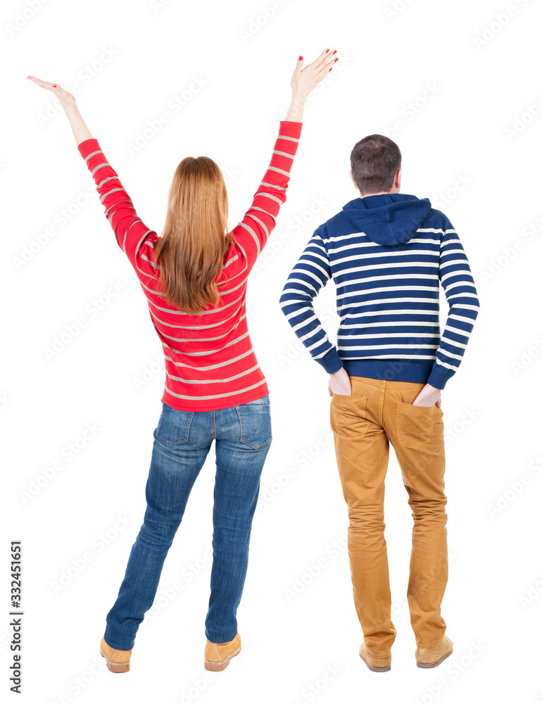 Fototapeta premium Back view couple in sweater.