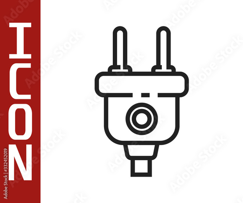 Black line Electric plug icon isolated on white background. Concept of connection and disconnection of the electricity. Vector Illustration