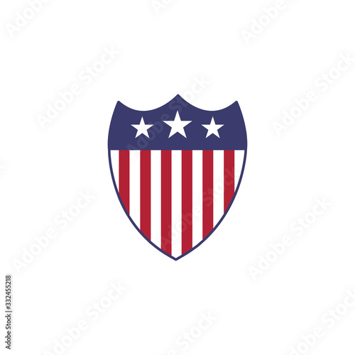 American flag and stars national shield emblem. Stock Vector illustration isolated on white background.