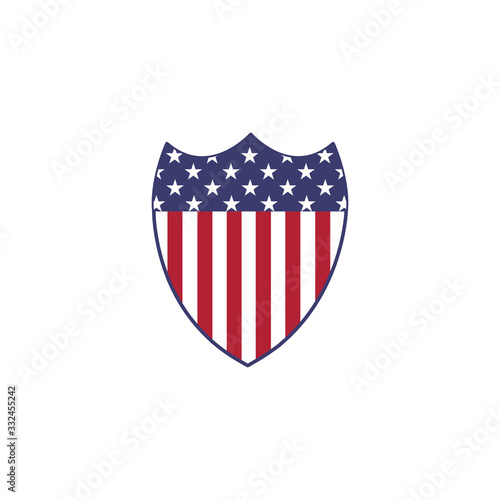 American flag and stars national shield emblem. Stock Vector illustration isolated on white background.