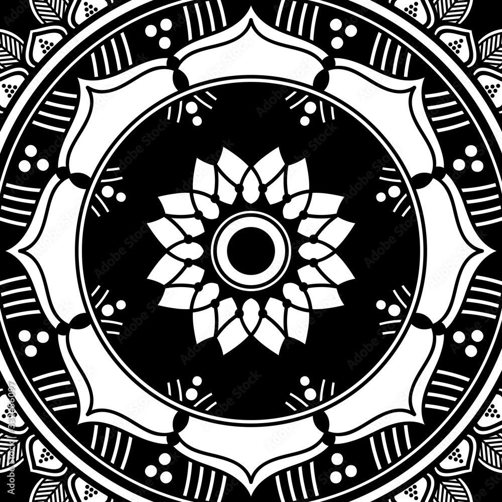 Ethnic Mandala Ornament. Arabic, Pakistan, Moroccan, Turkish, Indian, Spain motifs.