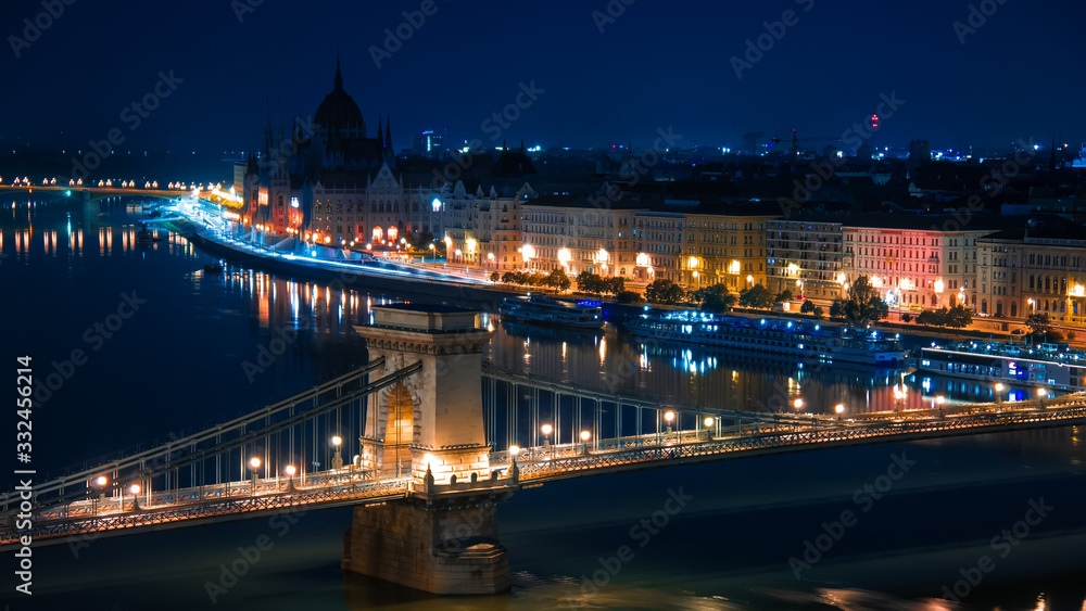 View over Budapest with the Szechenyi Chain Bridge