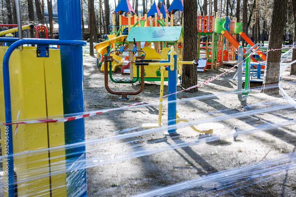 children's playground is quarantined due to coronavirus covid-19, Ukraine, Kiev, march 2020 children's playground is quarantined due to coronavirus covid-19, Ukraine, Kiev, march 2020