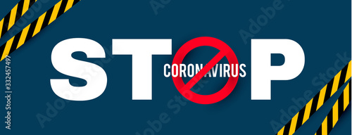 Stop Coronavirus COVID-2019 on blue background. Virus 2019-nCoV cells.