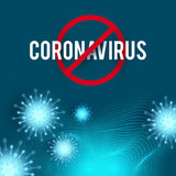 Stop Coronavirus COVID-2019 on blue background. Virus 2019-nCoV cells.
