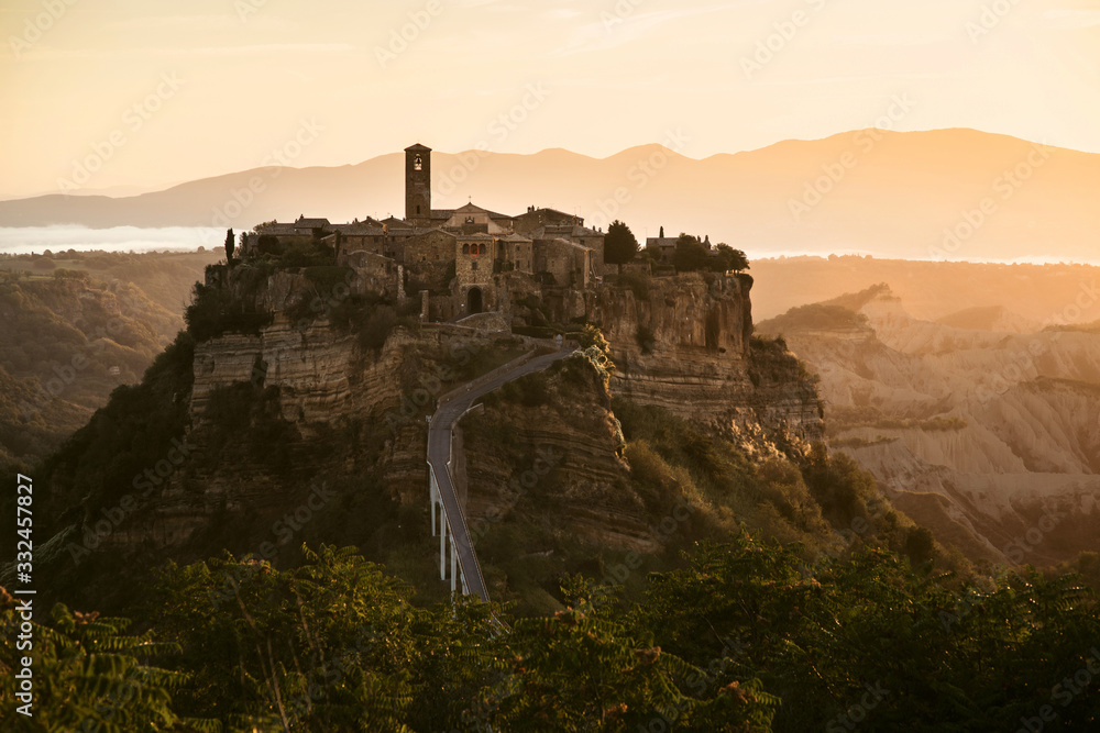 Sunrise view of Civita di Bagnoregio - Ancient town in Italy