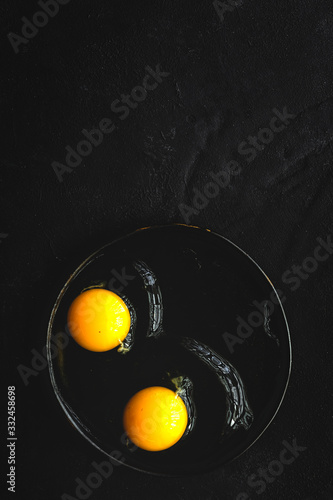 Fresh two color chicken eggs photo