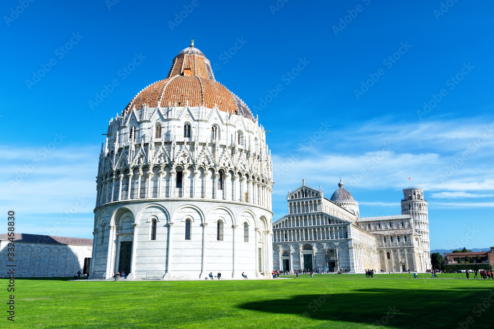 The main tourist attraction of Italy - the Leaning Tower of Pisa on the Square of Miracles