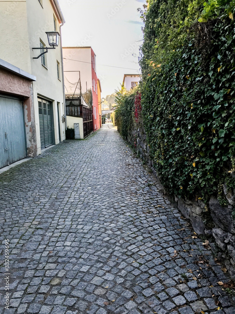 Alley in Wasserburg, Germany towards the city centre