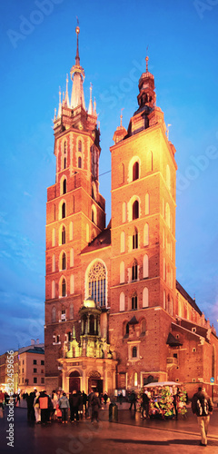 Basilica of St Mary at Main Market Square Poland evening