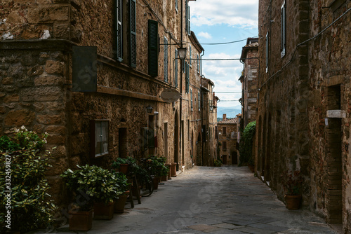 Medieval street in old Italian hill town. Tuscany  Italy