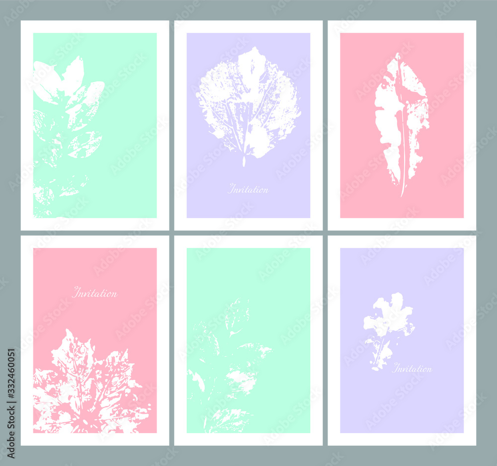Set of minimalistic invitations. Vector foliage cards