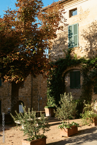 Medieval street in old Italian hill town. Tuscany  Italy