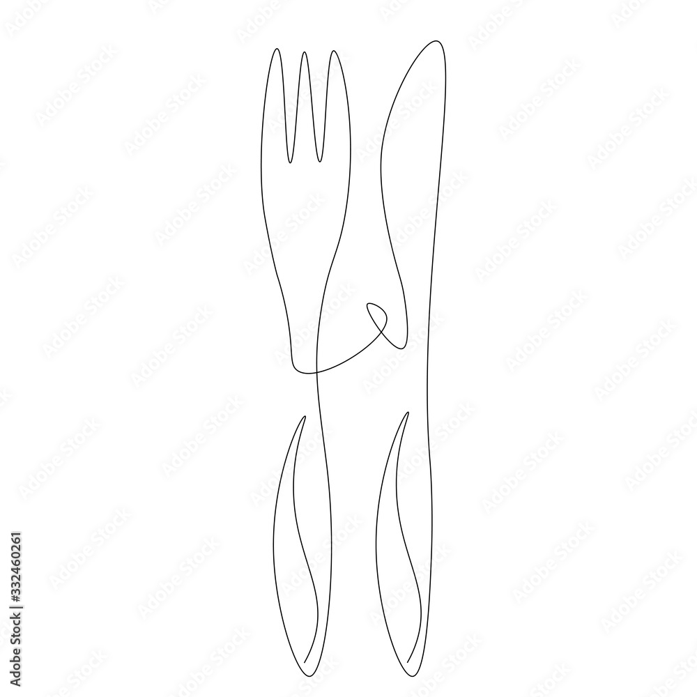 Fork and knife line drawing vector illustration Fork and knife line drawing vector illustration