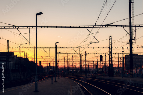 sunset on the railway tracks