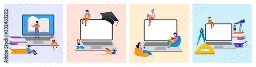 E-learning, online education at home. Modern vector illustration concepts for website and mobile website development photo