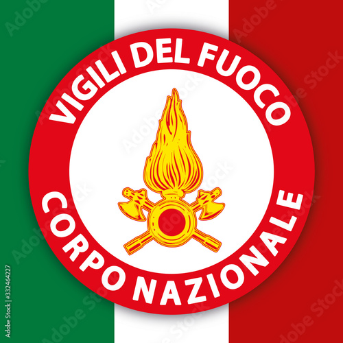 Vigili del Fuoco coat of arms on the Italian flag, fire fighters of Italy, vector illustration