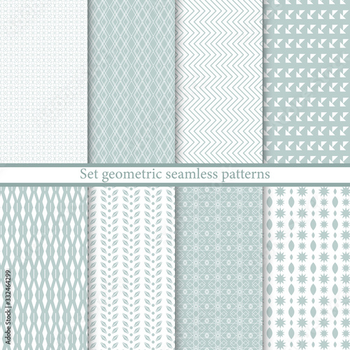 Set geometric seamless patterns. Abstract geometric backgrounds. Vector illustration. Collection textures. Modern design paper, wallpaper, textile, cover, interior, print, banner. Stock.