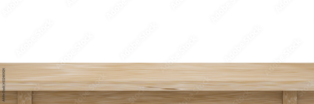Empty old wooden table top isolated on white background  with clipping path, Use as products display montage. Vintage style concept free space use for your copy and branding.3d illustration
