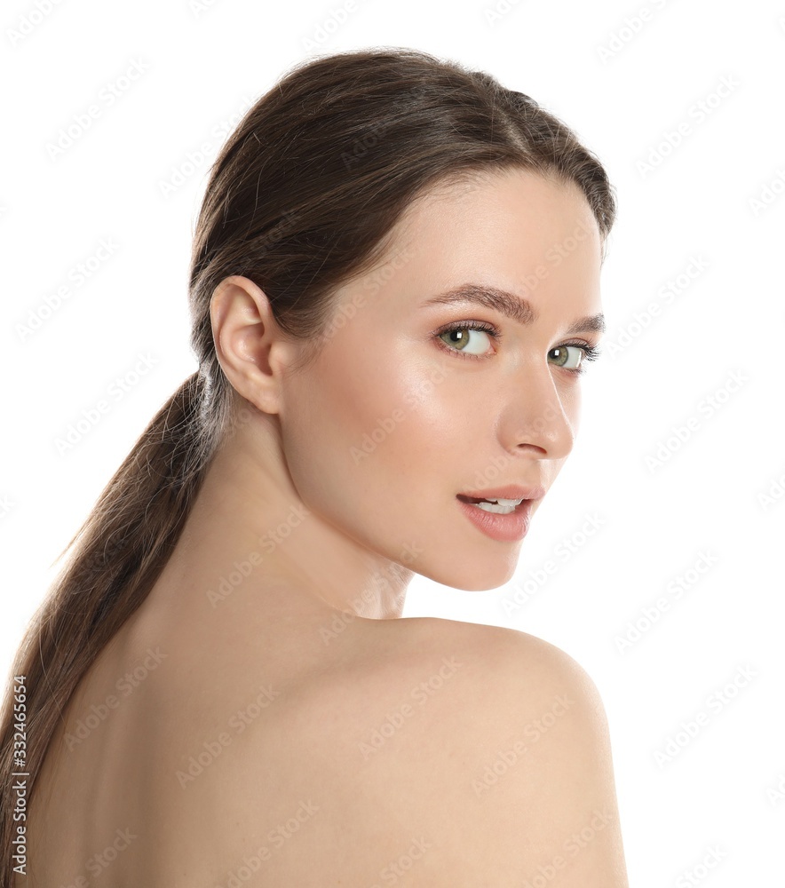 Portrait of young woman with beautiful face on white background Portrait of young woman with beautiful face on white background