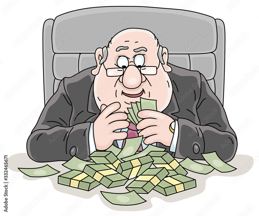 Joyful Fat Corrupt Official Sitting At His Office Desk And Counting joyful-fat-corrupt-official-sitting-at-his-office-desk-and-counting