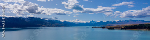 Panoramic view of mountain range and glacier lake