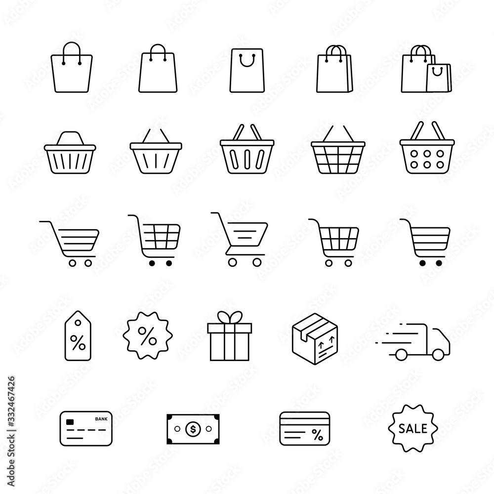 Set of online store shopping linear icons vector desing. Set of online store shopping linear icons vector desing.