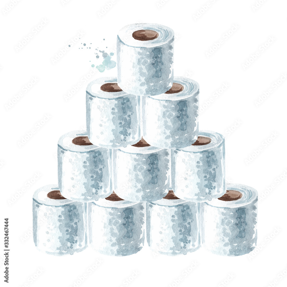 Pyramid of Hygienic Toilet paper. Hand drawn watercolor illustration  isolated on white background Stock Illustration | Adobe Stock